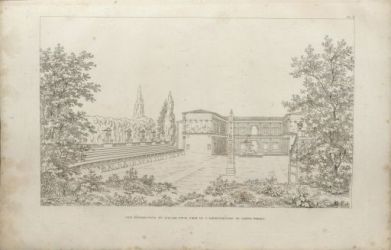 Pl.   6. Vue perspective du Palais Pitti, prise de de l'amphit&eacute;&acirc;tre du Jardin Boboli