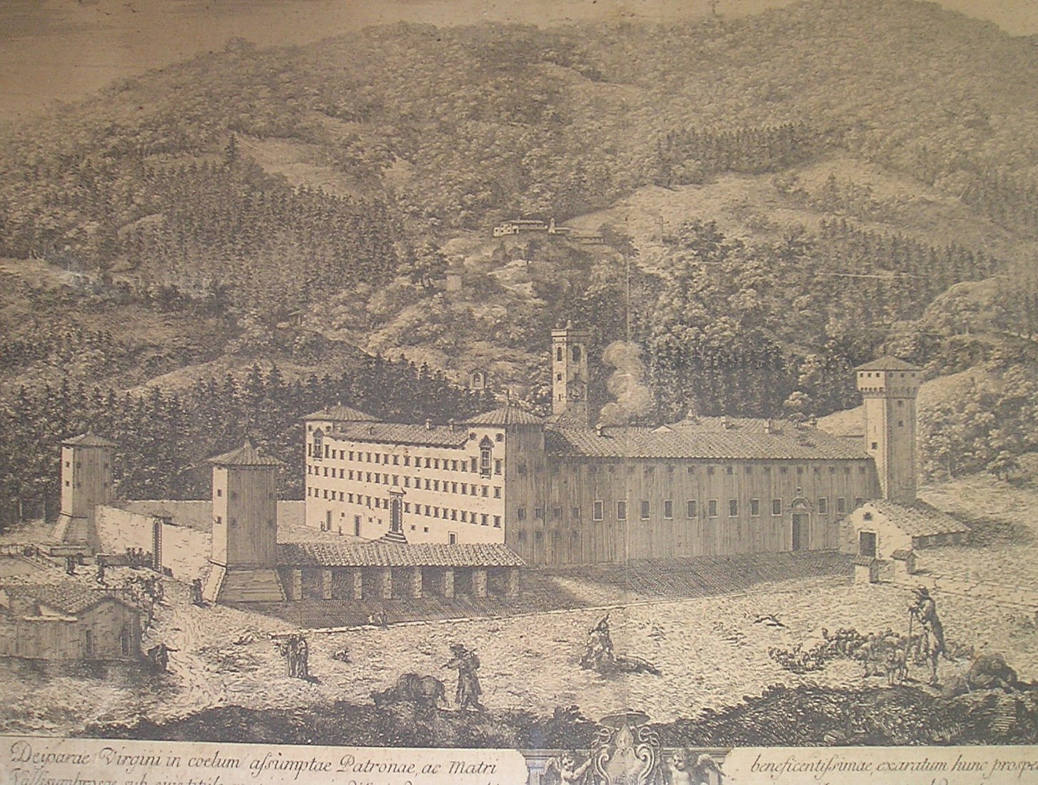 Abbazia di Vallombrosa, stampa 1750(fonte: Wikimedia Commons) Abbazia di Vallombrosa, stampa 1750(fonte: Wikimedia Commons)