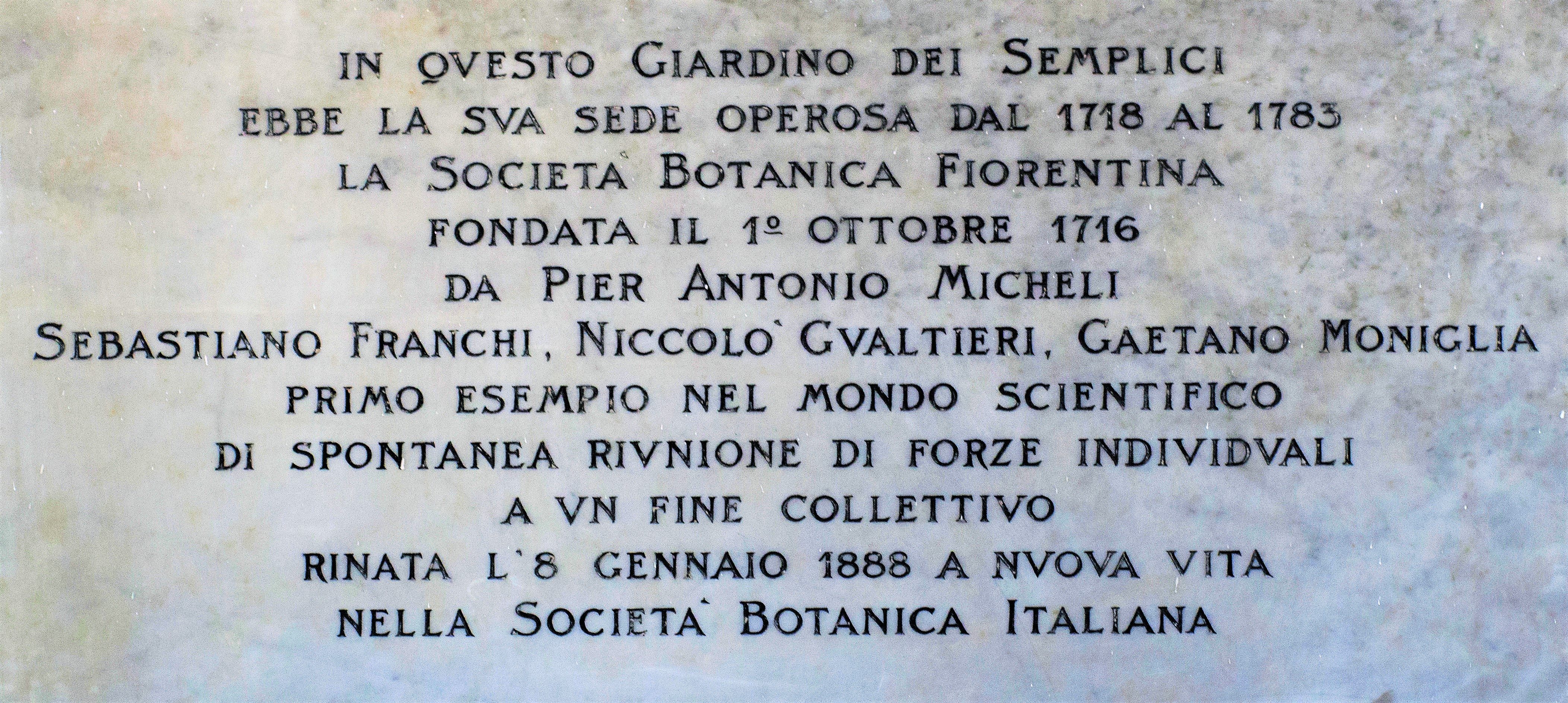 Lapide nel Giardino dei Semplici Lapide nel Giardino dei Semplici