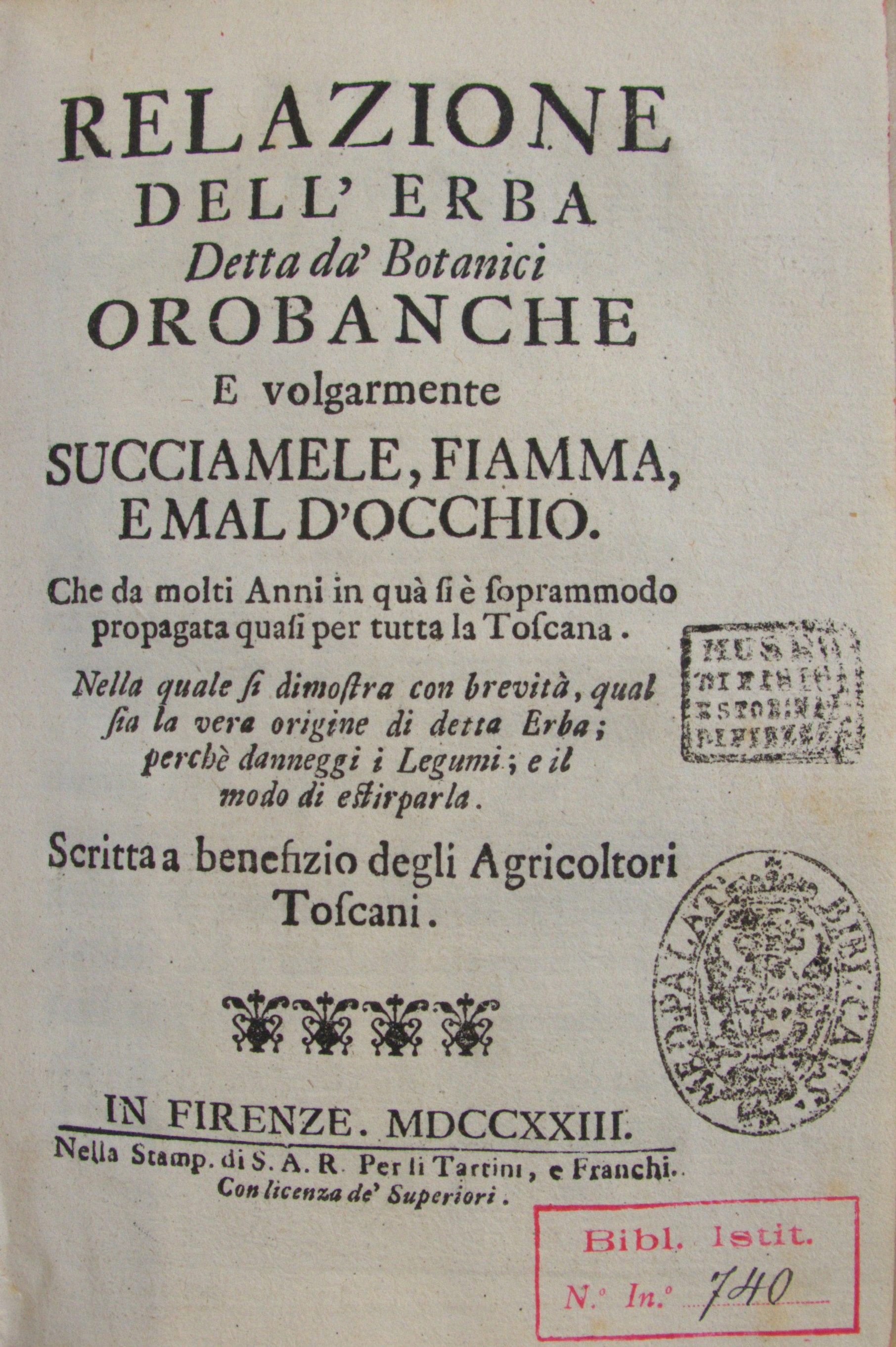 Frontespizio, Biblioteca di Scienze, Botanica 31 E 07 Frontespizio, Biblioteca di Scienze, Botanica 31 E 07
